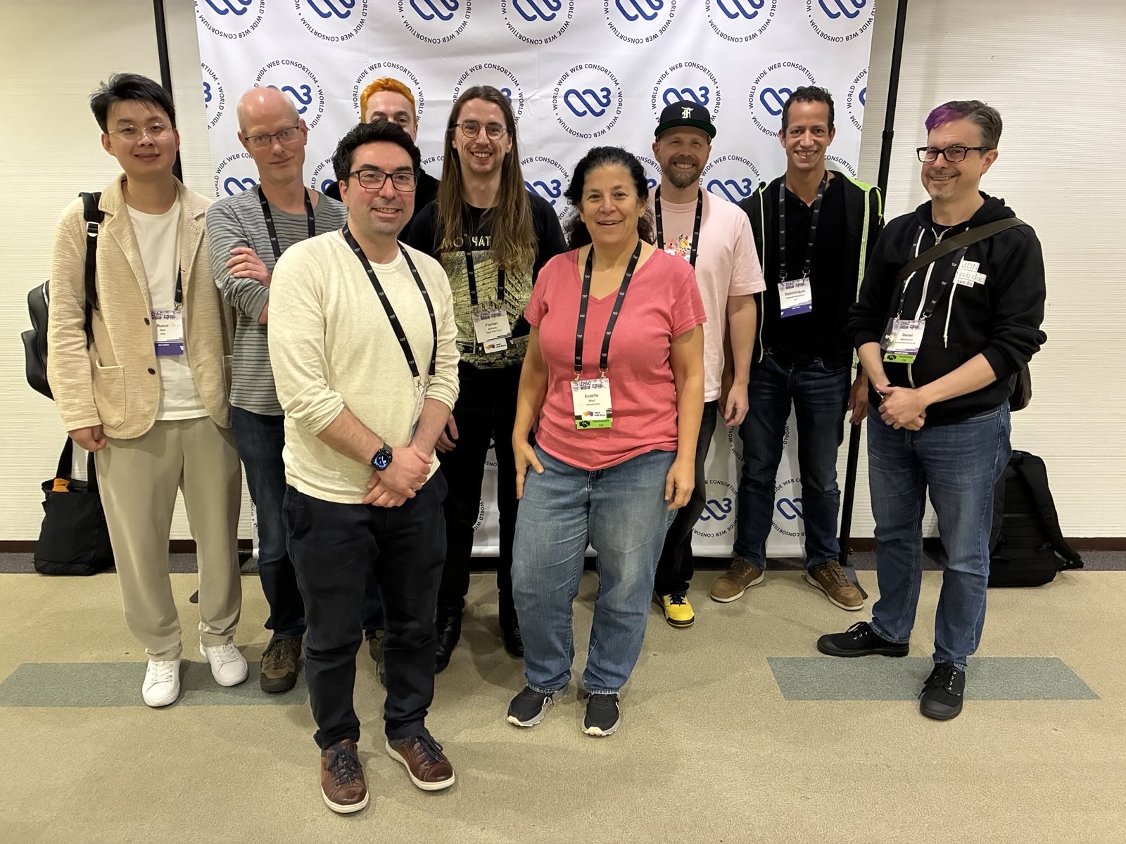 The OWD team: Florian Scholz, William Bamberg, and Estelle Weyl with various W3C members as well as OWD Governing Committee members